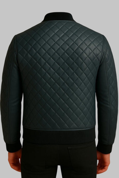 Quilted Antique Leather Bomber Jacket Diamond Style