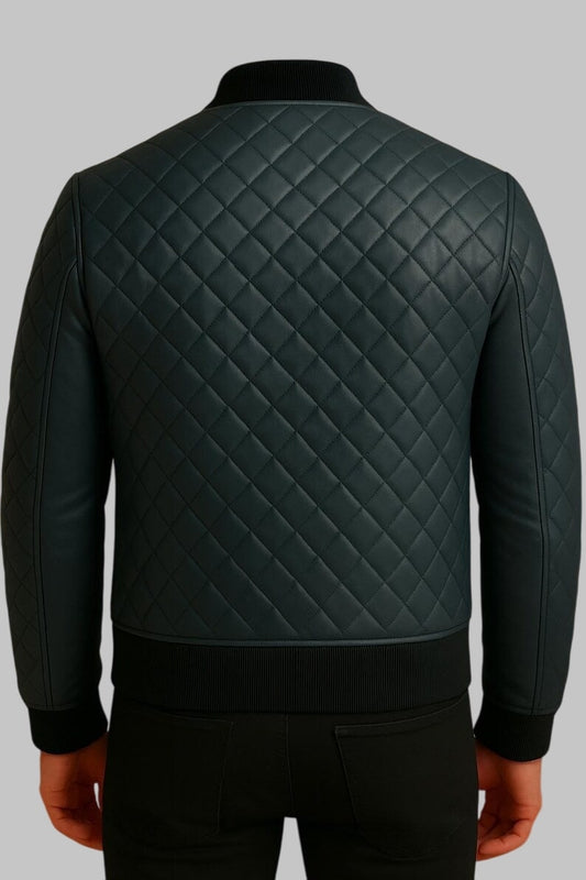Quilted Antique Leather Bomber Jacket Diamond Style