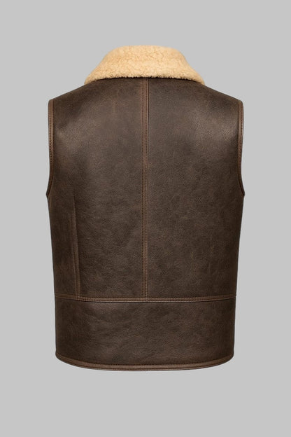 Men Brown Shearling Leather Vest Real Sheepskin Fur