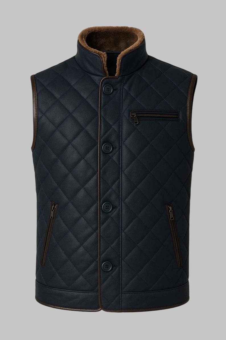 Shearling Vest for Men Blue Sheepskin Leather Genuine Shearling Fur Gilet by Avanzar Leather