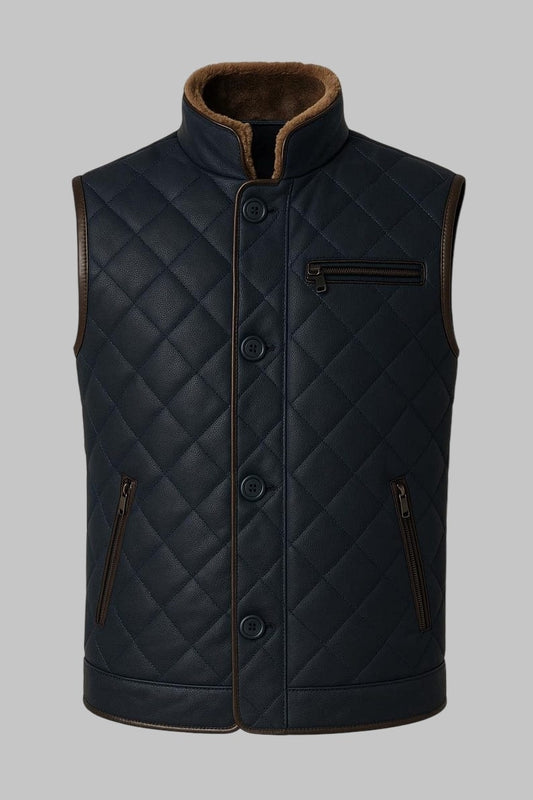 Shearling Vest for Men Blue Sheepskin Leather Genuine Shearling Fur Gilet by Avanzar Leather