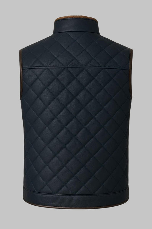 Shearling Vest for Men Blue Sheepskin Leather Genuine Shearling Fur Gilet by Avanzar Leather