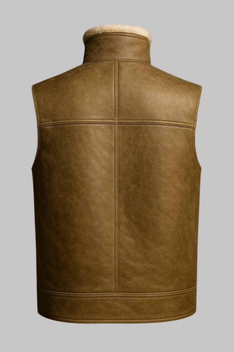 Shearling Vest Men Brown Sheepskin Leather Real Fur Gilet