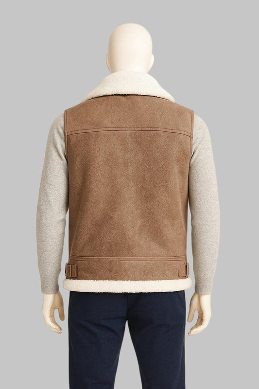 Shearling Vest Men Light Brown Sheepskin Leather Real Fur Gilet