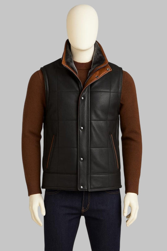 Shearling Vest Men Brown Sheepskin Leather Real Fur Gilet