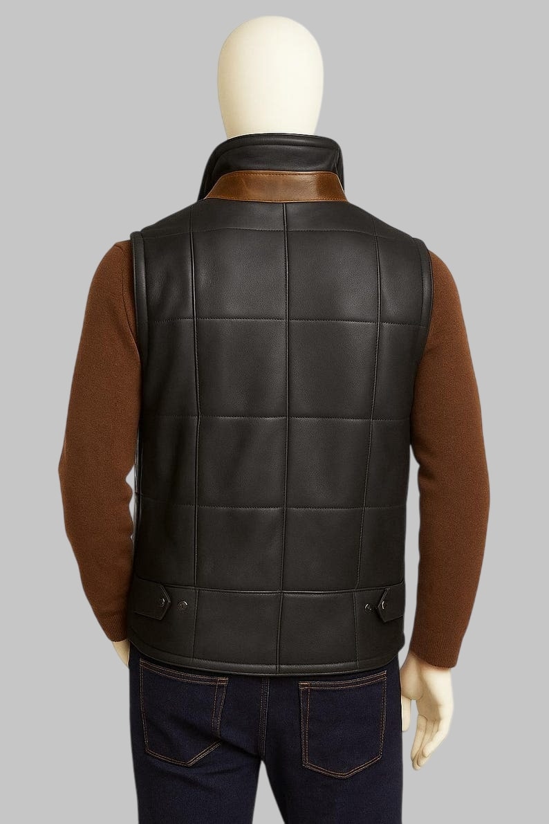 Shearling Vest Men Brown Sheepskin Leather Real Fur Gilet