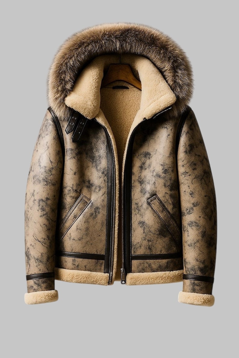 Shearling Jacket Men B3 Sheepskin Leather Bomber Flying Fur Jacket