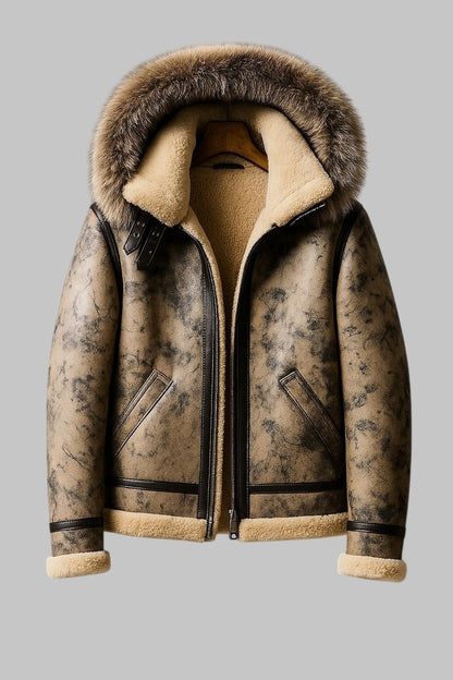 Shearling Jacket Men B3 Sheepskin Leather Bomber Flying Fur Jacket