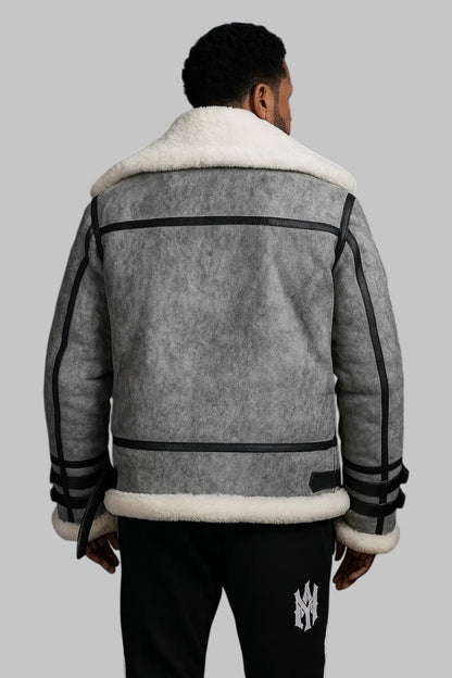 Genuine Shearling Aviator B3 Sheepskin Leather Bomber Jacket for Men
