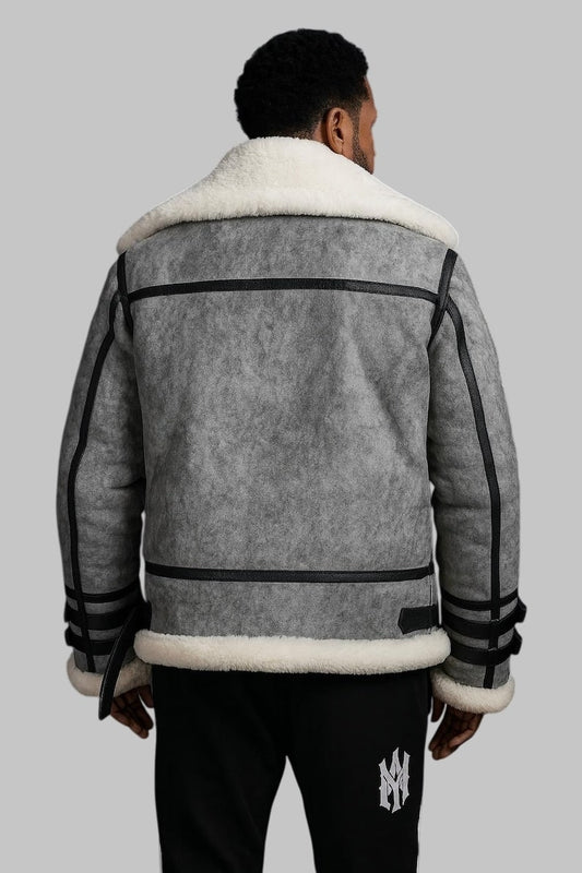 Genuine Shearling Aviator B3 Sheepskin Leather Bomber Jacket for Men