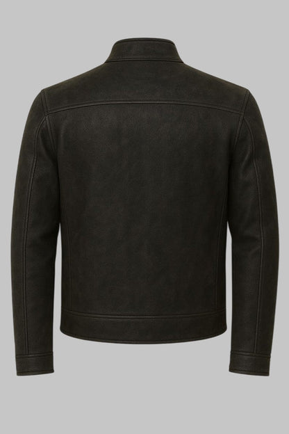 Premium Bat Logo Leather Jacket Men Black Distressed Motorcycle Outerwear