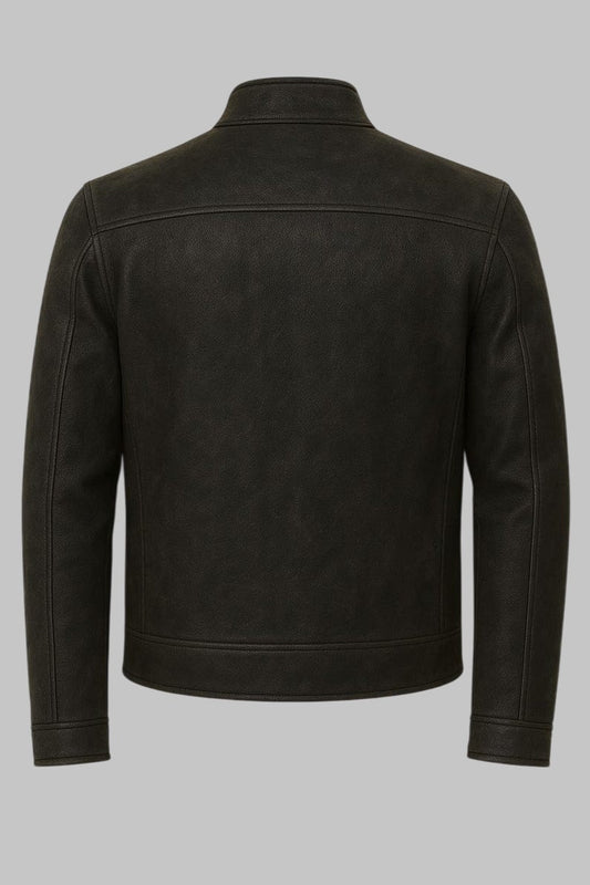 Premium Bat Logo Leather Jacket Men Black Distressed Motorcycle Outerwear
