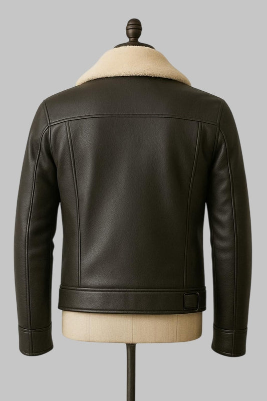 Shearling Biker Jacket Men Real Sheepskin Leather Bomber Flying Fur Jacket