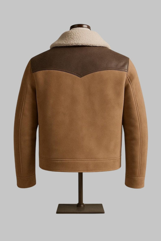 Genuine Sheepskin Shearling Jacket Men Real Sheepskin Leather Bomber Flying Fur Jacket
