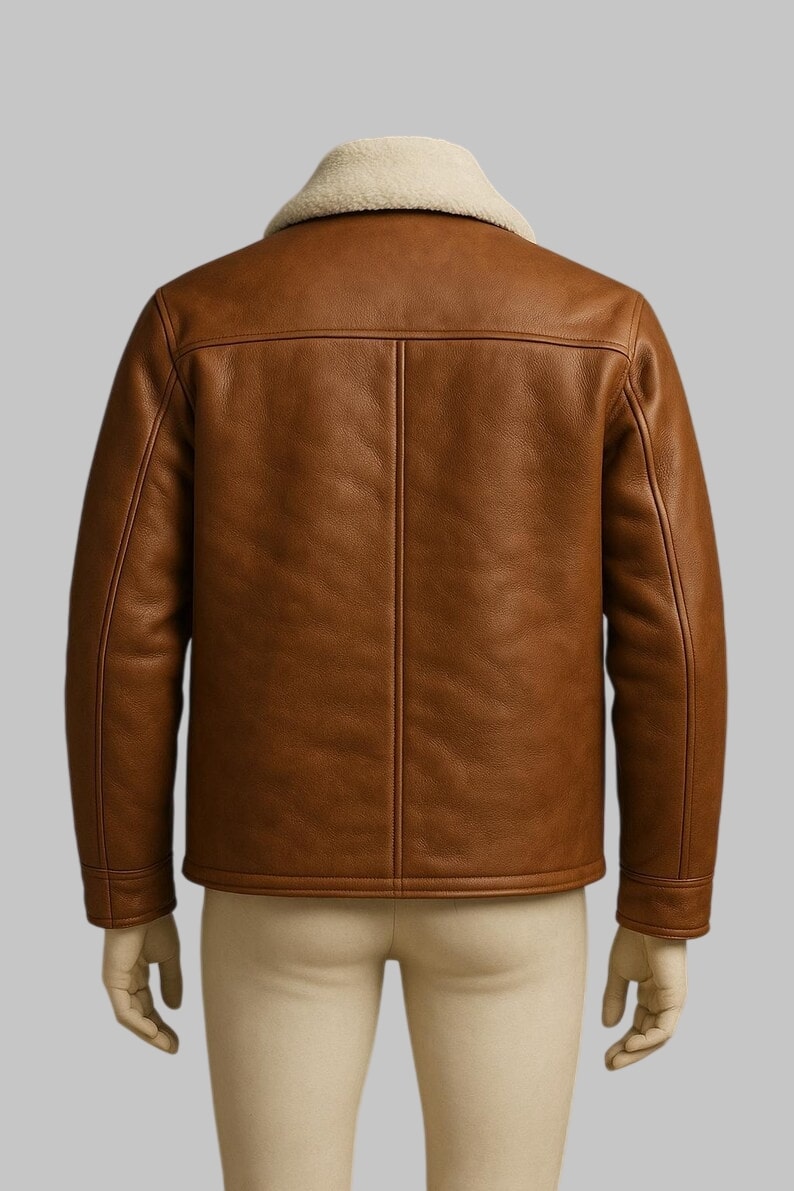 Shearling Coat Men Tan B3 Real Sheepskin Leather Bomber Flying Fur Jacket