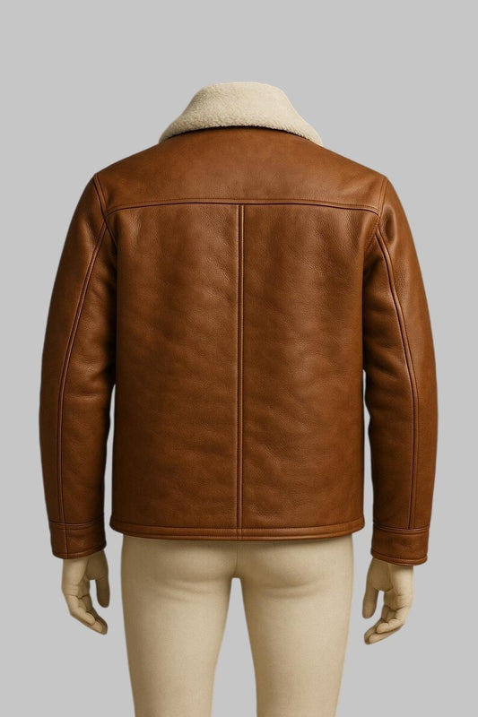 Shearling Coat Men Tan B3 Real Sheepskin Leather Bomber Flying Fur Jacket
