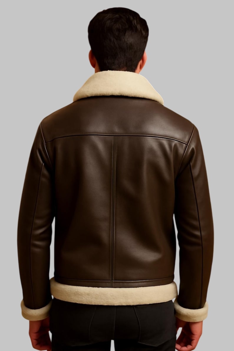 Luxury Shearling Aviator Jacket Men Brown Real Sheepskin Leather Bomber with Fox Fur