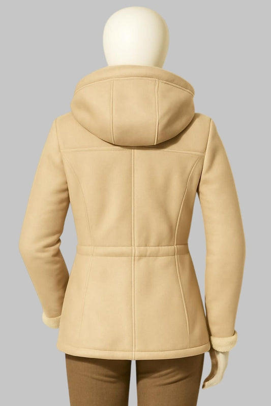 Shearling Aviator Jacket Women Beige B3 Real Sheepskin Leather Bomber