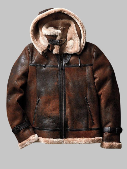 Luxury Shearling Coat Men Burnt Cognac Genuine Sheepskin Jacket by Avanzar Leather