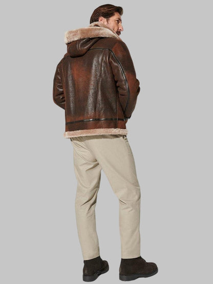 Luxury Shearling Coat Men Burnt Cognac Genuine Sheepskin Jacket by Avanzar Leather