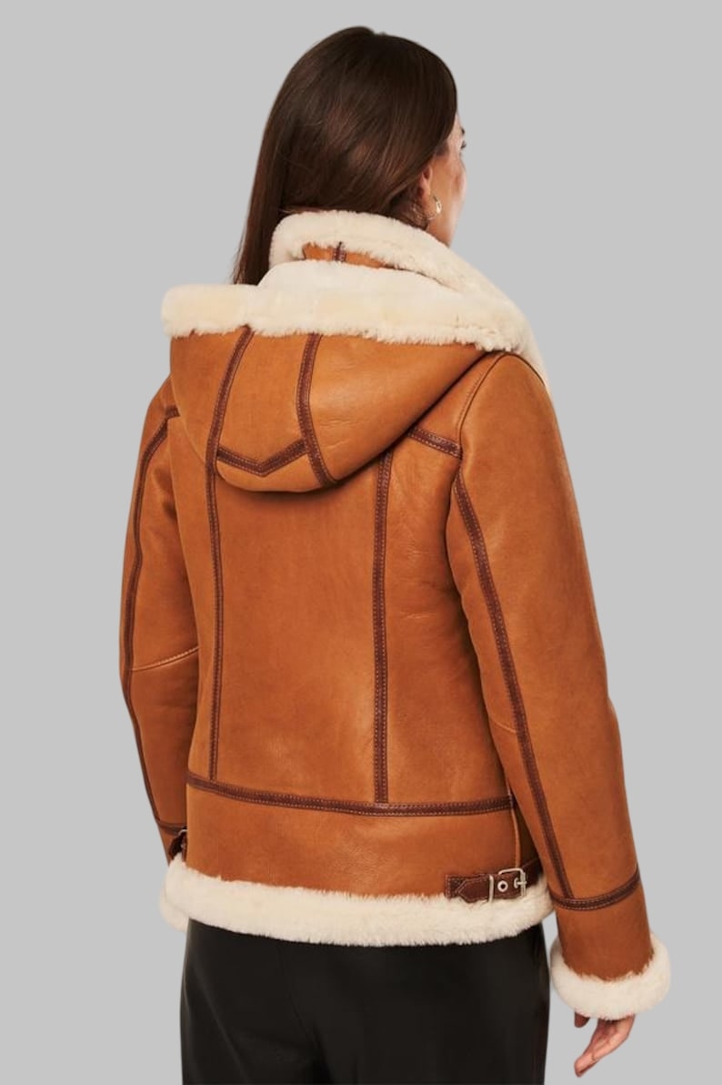 Luxury Shearling Coat Women Cognac Genuine Sheepskin Jacket by Avanzar Leather