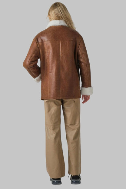 Luxury Sheepskin Jacket Women Cognac Genuine Shearling by Avanzar Leather