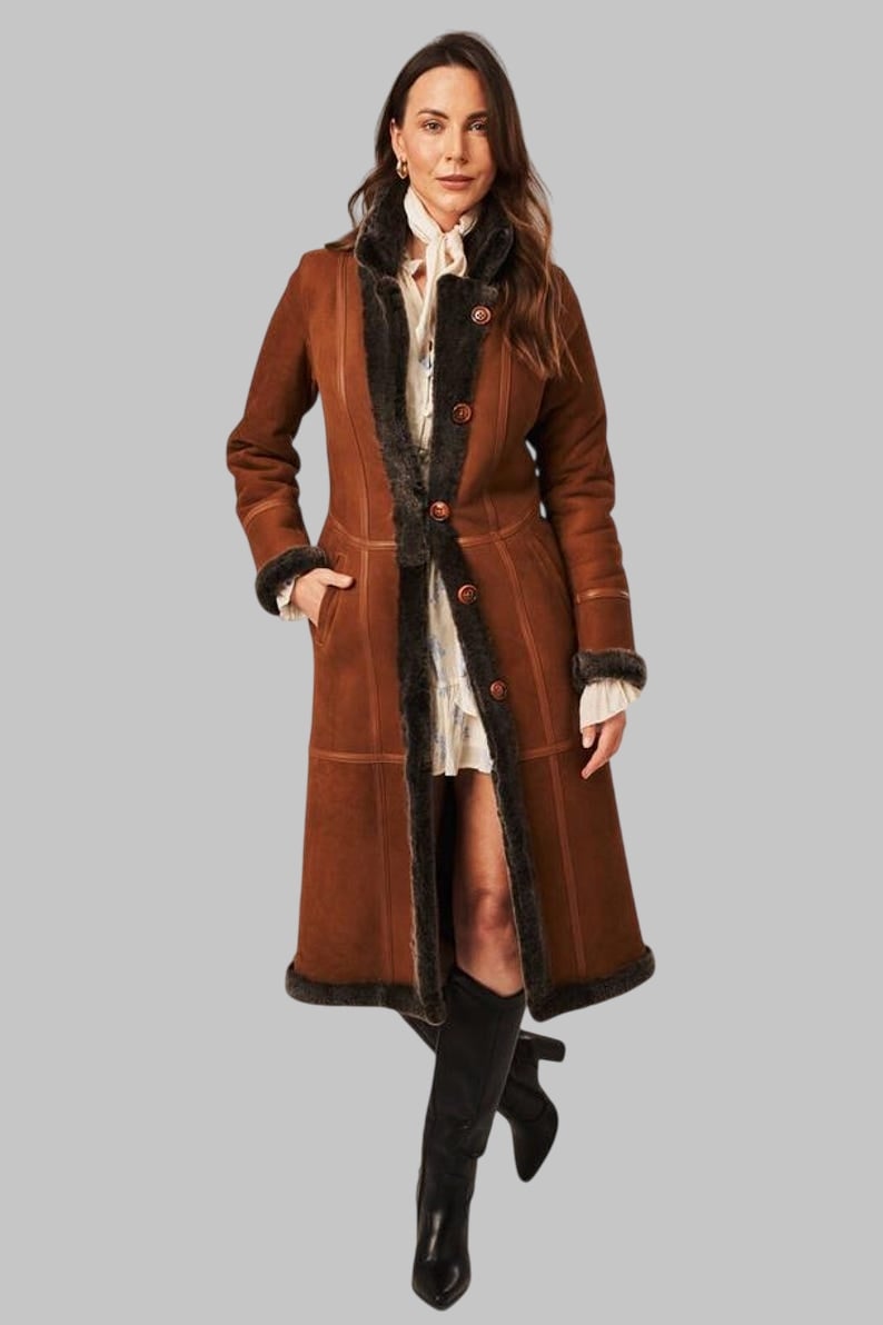 Luxury Shearling Coat Women Camel Genuine Sheepskin by Avanzar Leather