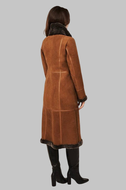 Luxury Shearling Coat Women Camel Genuine Sheepskin by Avanzar Leather