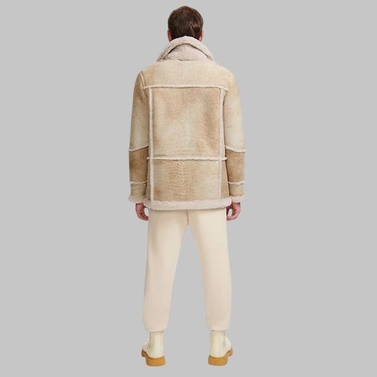 Luxury Shearling Coat Men Beige Genuine Sheepskin by Avanzar Leather