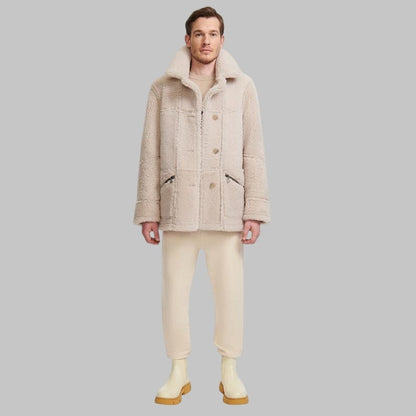 Luxury Shearling Coat Men Beige Genuine Sheepskin by Avanzar Leather