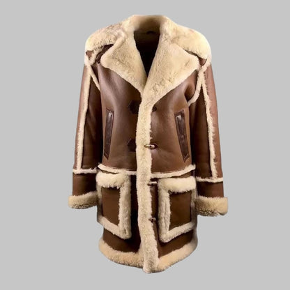 Luxury Shearling Coat Men Brown Genuine Sheepskin by Avanzar Leather