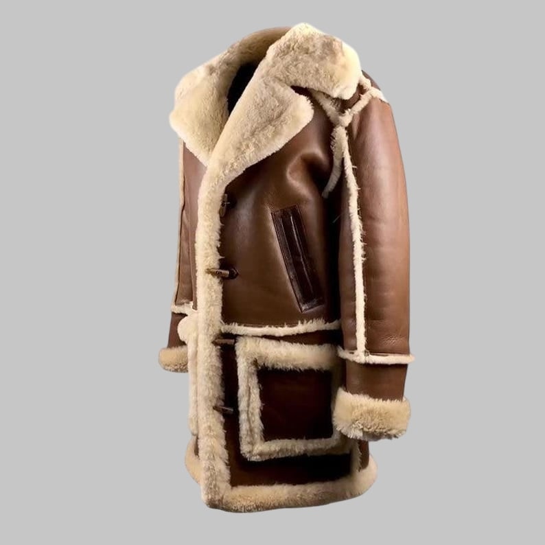 Luxury Shearling Coat Men Brown Genuine Sheepskin by Avanzar Leather