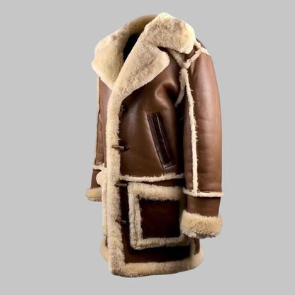 Luxury Shearling Coat Men Brown Genuine Sheepskin by Avanzar Leather