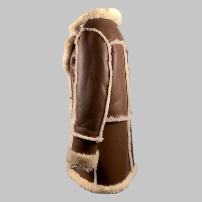 Luxury Shearling Coat Men Brown Genuine Sheepskin by Avanzar Leather