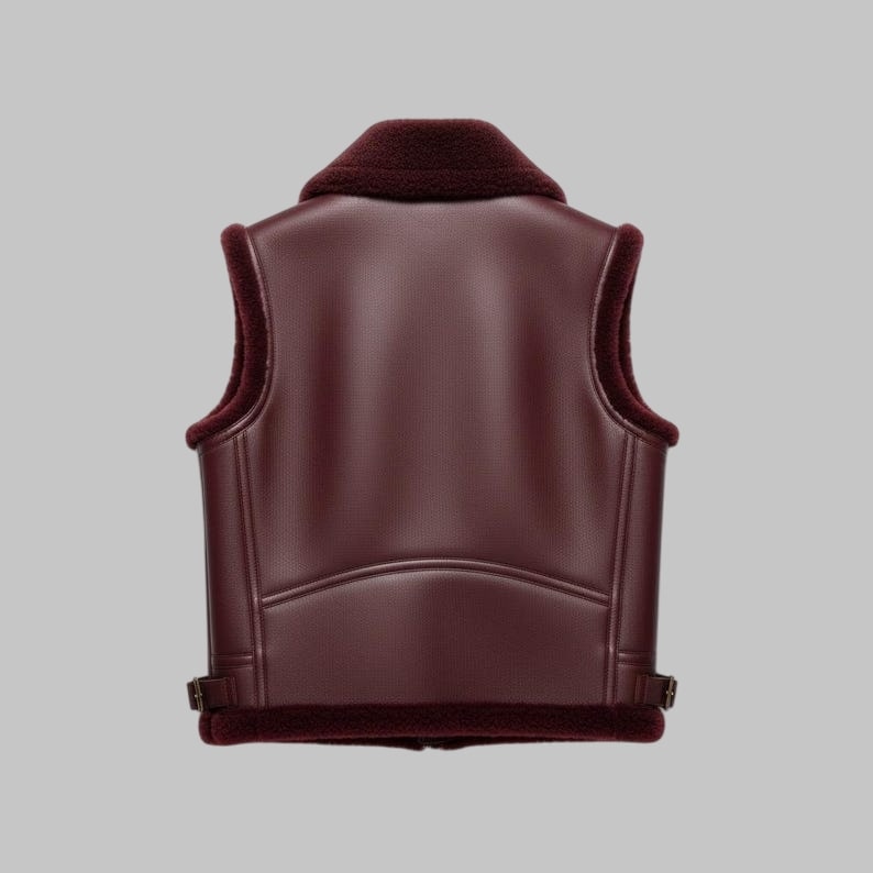 Burgundy Shearling Leather Vest Unisex Genuine Sheepskin by Avanzar Leather