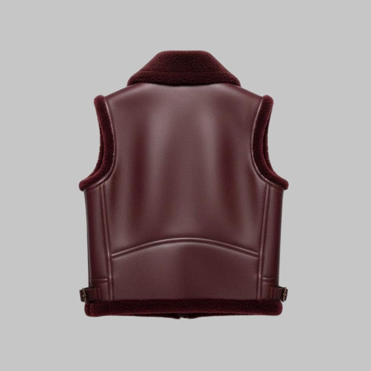 Burgundy Shearling Leather Vest Unisex Genuine Sheepskin by Avanzar Leather