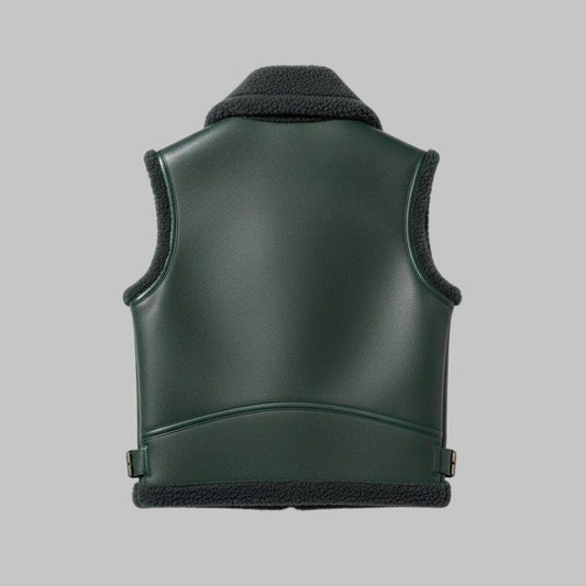 Green Shearling Leather Vest Unisex Genuine Sheepskin