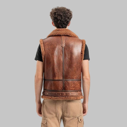 Brown B3 Shearling Aviator Vest for Men and Women Real Sheepskin Leather Flight Style