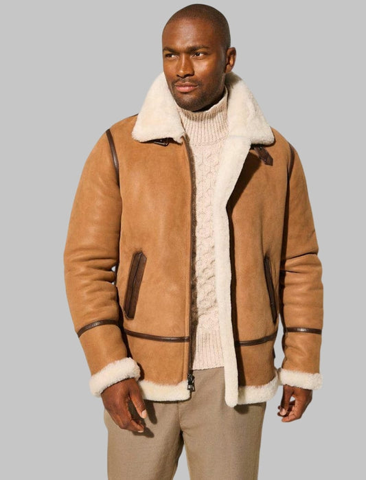 Men Shearling Sheepskin Leather Jacket Brown