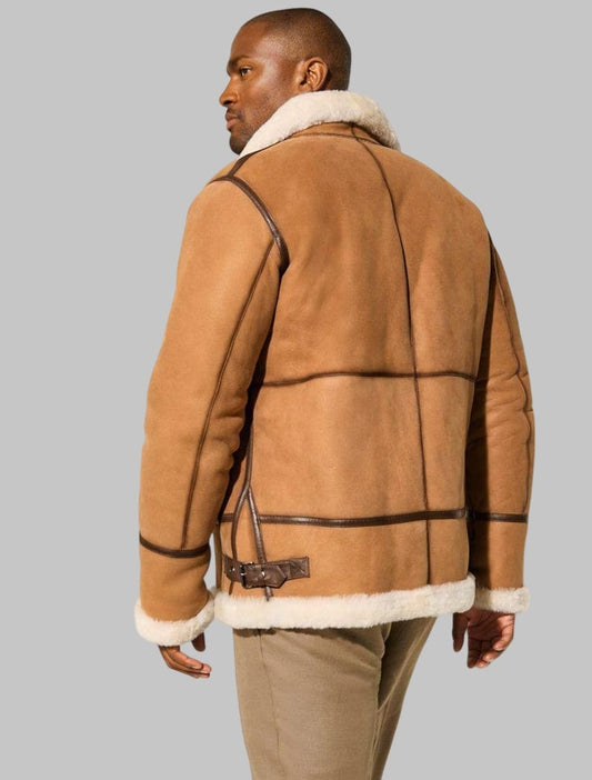 Men Shearling Sheepskin Leather Jacket Brown