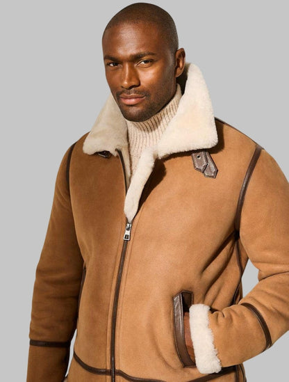 Men Shearling Sheepskin Leather Jacket Brown