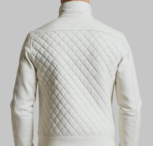 Men White Quilted Lambskin Leather Jacket
