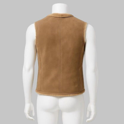 Men Tan Suede Shearling Leather Vest
