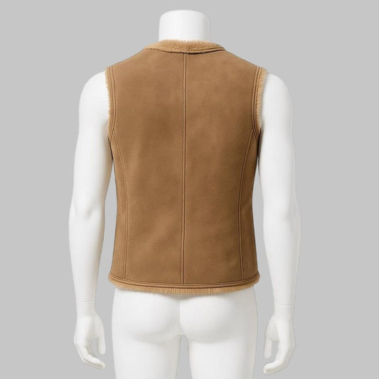 Men Tan Suede Shearling Leather Vest
