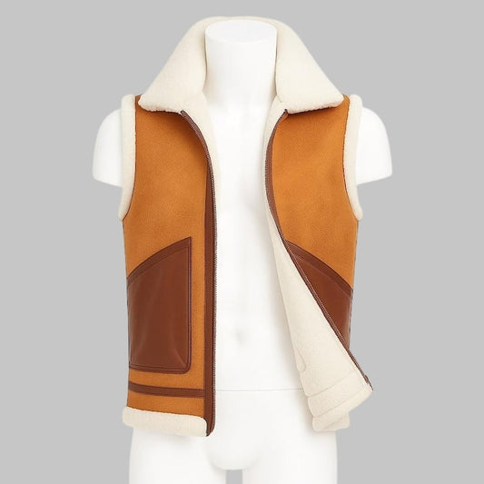 Men Two Tone Sheepskin Leather Biker Vest