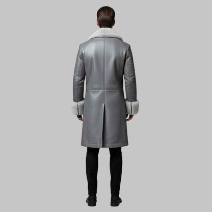 Men Grey Shearling Sheepskin Leather Coat