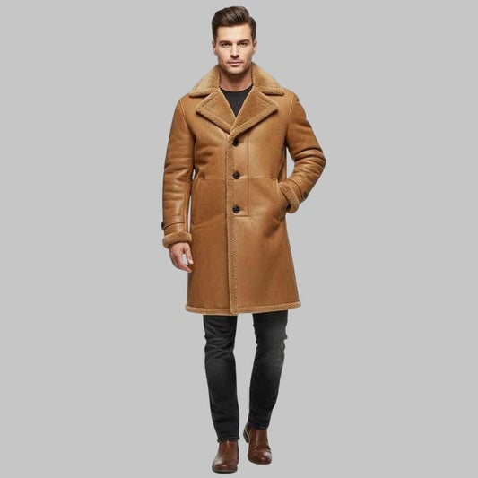 Men’s Brown Shearling Leather Fur Coat