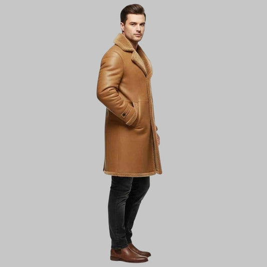 Men’s Brown Shearling Leather Fur Coat