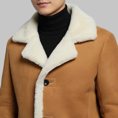 Men’s Handmade Brown Suede Shearling Leather Coat