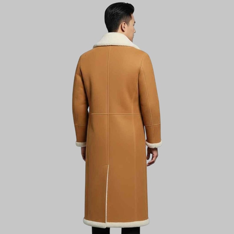 Men’s Handmade Brown Suede Shearling Leather Coat